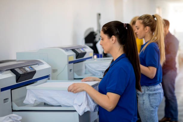 Coworkers in printing factory