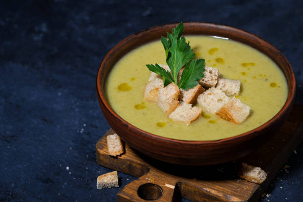 istock broccoli cream soup with croutons in a bowl for lunch 1180255668