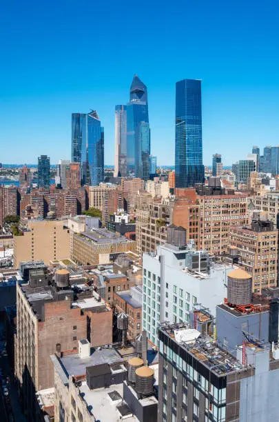 High angle view of Hudson Yards in NYC from chelsea area.