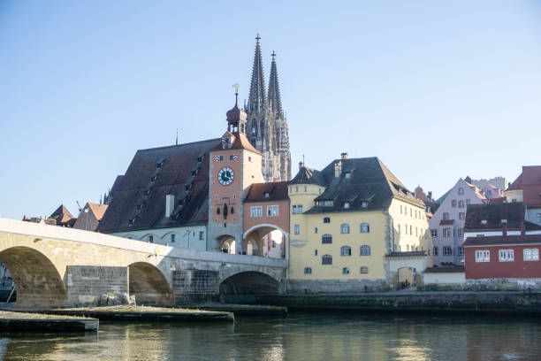 istock Stone bridge with bridge gate in Regensburg Bavaria Germany 1180258595