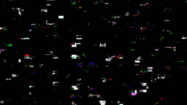 istock Retro futuristic video signal damage with dead pixels, noise and interference. 1180259107