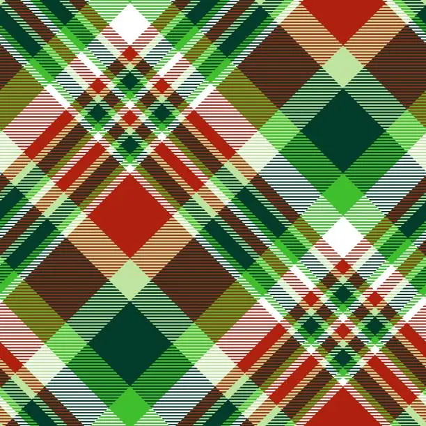 Vector illustration of Xmas/Noel/Navidad/Yule plaid pattern. Christmas red, green and white color palette design.