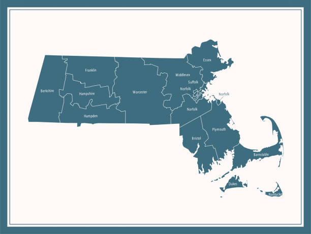 マサチューセッツ州の郡マップ印刷可能 - massachusetts map cartography nantucket点のイラスト素材／クリップアート素材／マンガ素材／アイコン素材