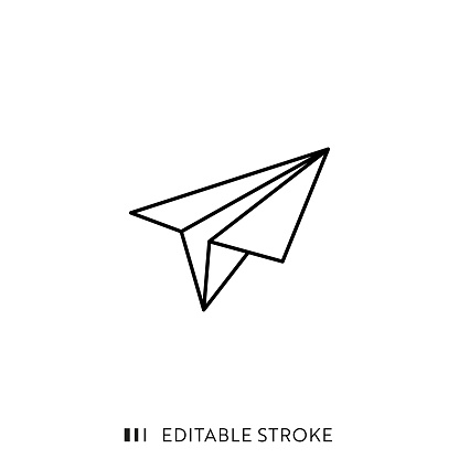 Paper Air Plane Icon with Editable Stroke and Pixel Perfect.
