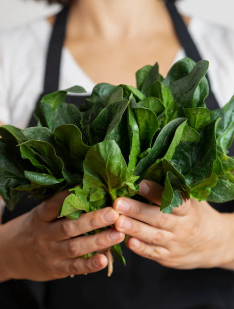 istock Woman With Fresh Spinach 1180270158
