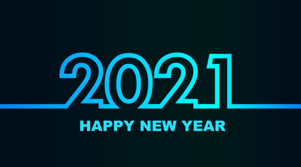 год 2021 - простая поздравительная открытка, приглашение, флаер, плакат или элемент дизайна - холодный - голубовато-голубоватый - контур - векто - blue tint stock illustrations
