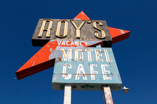 Closed old Roy's Motel and Cafe on Route 66, ghost town, Arizona.