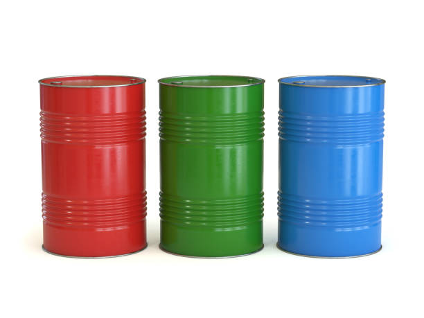 istock Red green and blue barrels isolated on the white background 1180272451