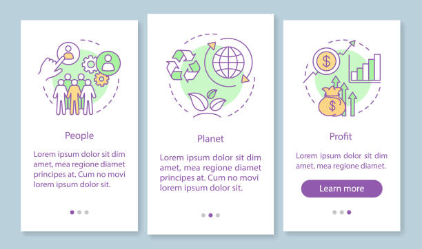 ilustrações de stock, clip art, desenhos animados e ícones de resource management onboarding mobile app page screen template - tbl