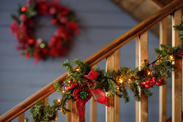 View of decorated christmas house interior.