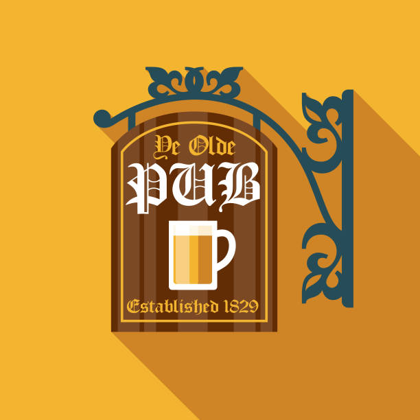 Old Fashioned Pub Sign Icon Set A flat design icon with a long shadow. File is built in the CMYK color space for optimal printing. Color swatches are global so it�’s easy to change colors across the document. pub stock illustrations