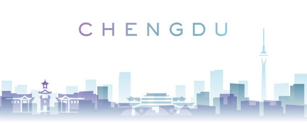 chengdu transparente schichten gradient landmarks skyline - chengdu stock-grafiken, -clipart, -cartoons und -symbole