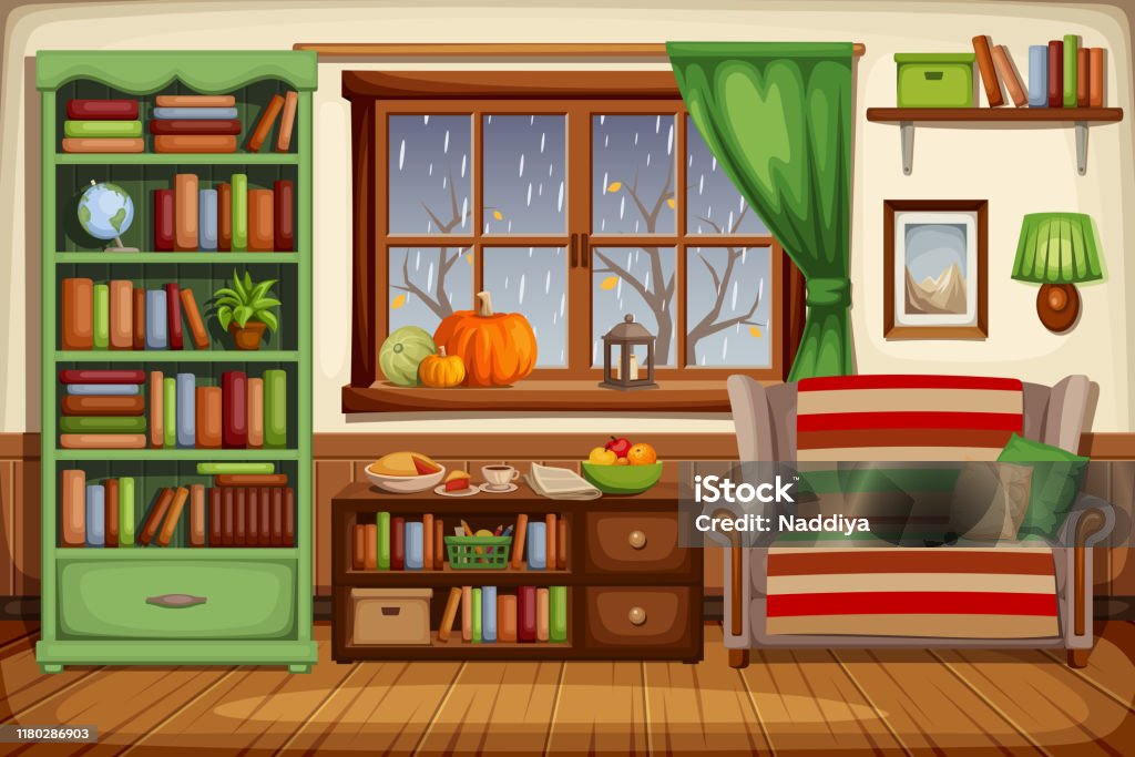 Autumn Living Room Interior Vector Illustration Stock Illustration ...