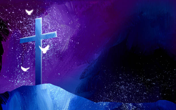 grafisches christliches kreuz jesu christi gegen dramatischen abstrakten himmel - forgiveness praying miracle rescue stock-grafiken, -clipart, -cartoons und -symbole