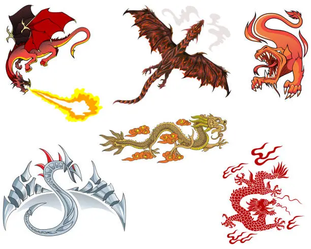 Vector illustration of Different dragons