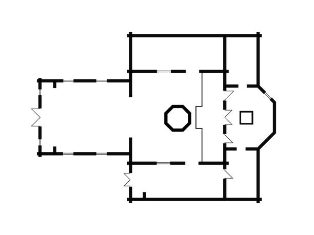 Architectural plan of Christian Orthodox Church. Medieval Orthodox Monastery, construction design. Architectural plan of Christian Orthodox Church. Medieval Orthodox Monastery, construction design. cloister stock illustrations