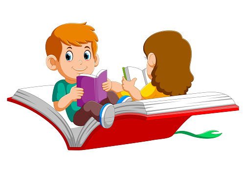 Boy And Girl Child Flying On A Big Open Book Stock Illustration - Download  Image Now - Book, Fantasy, Flying - iStock
