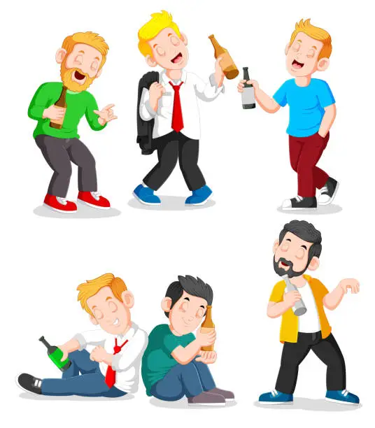 Vector illustration of Drunk people in different situations