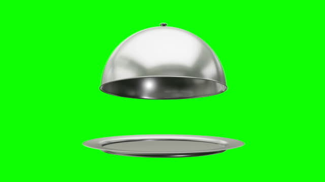 Restaurant cloche on plate open. Motion Animation.