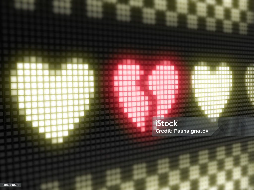 Heart The bright icon in a light board with big pixel. Dating Stock Photo
