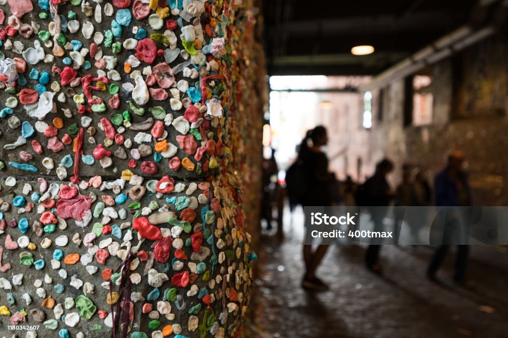 Seattle The Seattle Gum wall with unreconizable people. Gum Wall - Seattle Stock Photo