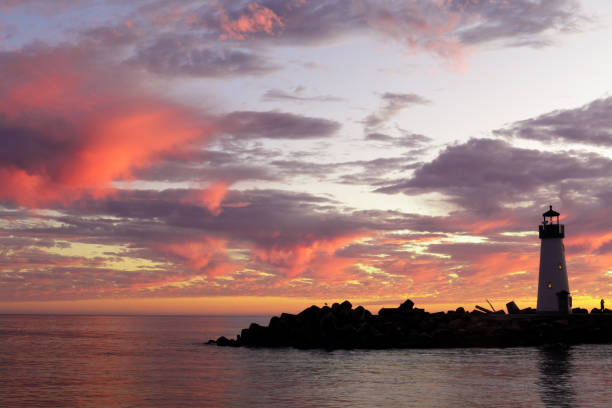 istock Vibrant dusk over Breakwater (Walton) Lighthouse as seen from Seabright Beach. 1180345938