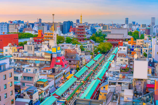 asakusa dera senso-ji w tokio - nakamise dori zdjęcia i obrazy z banku zdjęć