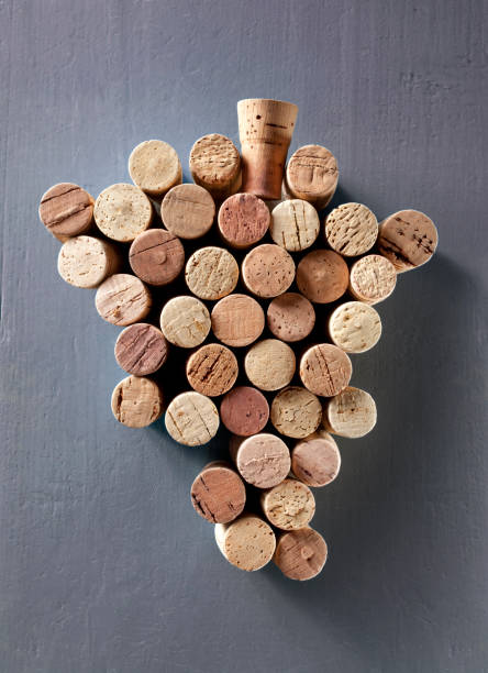 Bunch of grapes shape made with corks. Photo with clipping path.