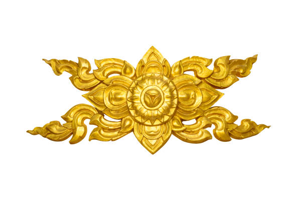istock Luxary Traditional Thai style golden stucco pattern on white background 1180350501