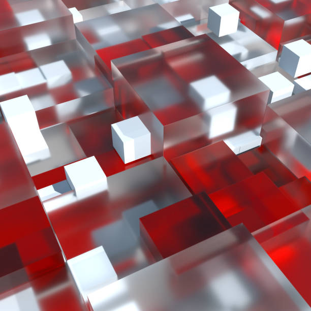 istock 3D rendered cubes with different size. 3D glass cubes with shadows, reflection, refraction and bright elements. 1180355500