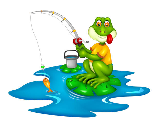 istock Funny Green Frog Fishing Cartoon 1180359587