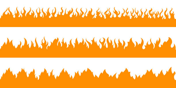 Fire flame frame borders Cartoon fire flame frame borders. Seamless orange fire border flame patterns stock illustrations