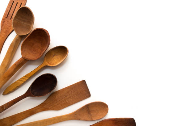 istock Kitchenware set of wooden spoon and fork on white background. 1180362028