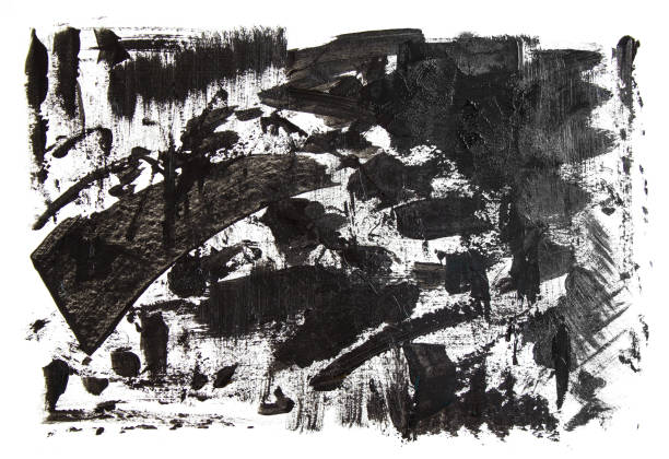 istock Black acrylic brush strokes, scribble and stain on white paper. Abstract grunge handmade drawing. 1180362900