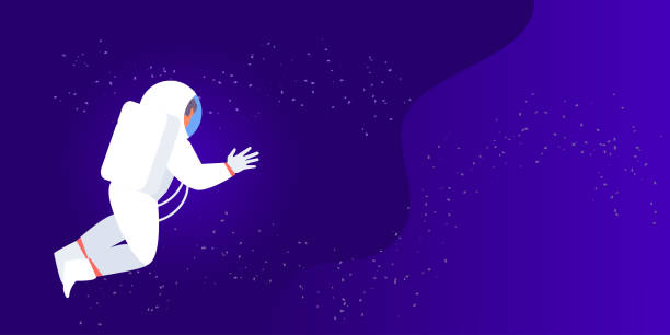 ilustraciones, imágenes clip art, dibujos animados e iconos de stock de bandera vectorial de astronauta en el espacio - astronaut space zero gravity spacewalk