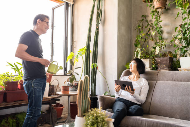 istock Chinese couple talking in a conservatory 1180364512