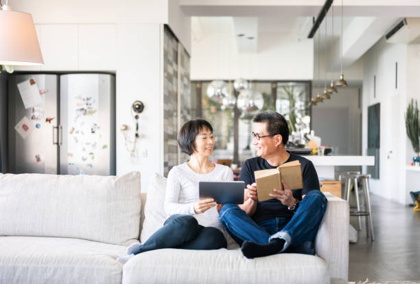 Happy Chinese couple at home