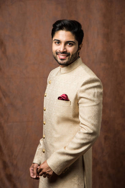 indian male model wears jodhpuri or kurta for wedding or festival - kurta imagens e fotografias de stock