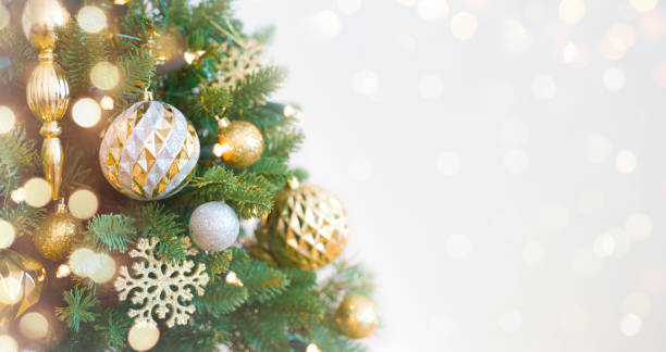 istock Background of decorated Christmas tree with copy space for greetings 1180367997