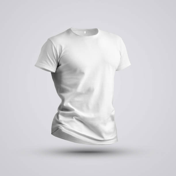 istock Visualization of a white t-shirt on a body without a man with shadows on studio background. 1180368020