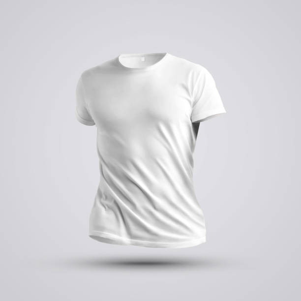 visualización de una camiseta en blanco en un cuerpo sin un hombre con sombras sobre fondo blanco. - muscular build fotos fotografías e imágenes de stock