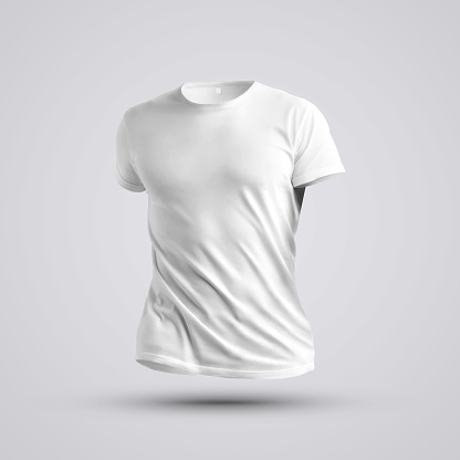 Cloth template.  Visualization of a blank t-shirt on a body without a man with shadows on white background. Front pose. Mockup ready to use in your design