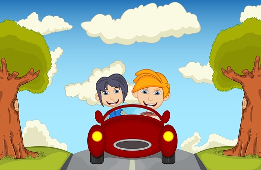 Children Driving A Car At The Street Cartoon Vector Illustration Stock  Illustration - Download Image Now - iStock