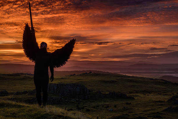 Black Winged Warrior Angel at dawn