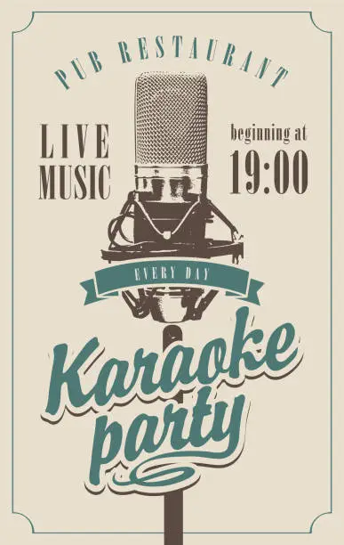 Vector illustration of vector banner with microphone for karaoke party