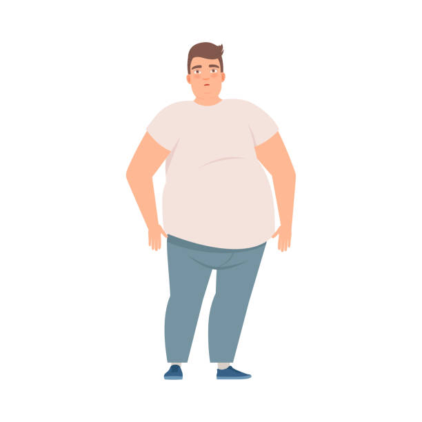 толстый человек стоит, избыточный вес человека плохая привычка иллюстрация вектор - eating men fat overweight stock illustrations