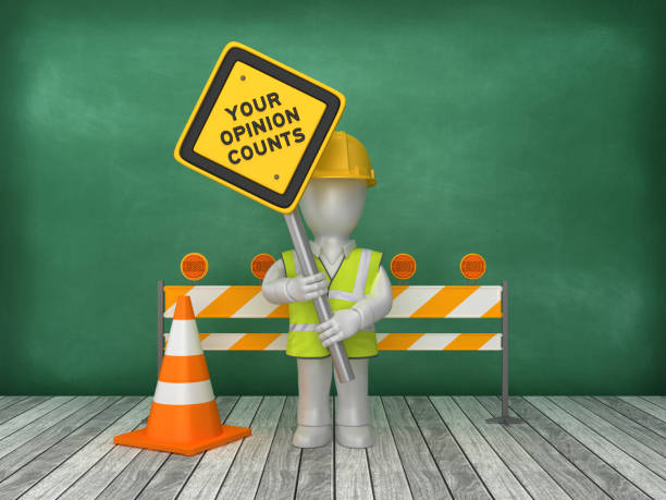 istock YOUR OPINION COUNTS Road Sign Construction Site on Chalkboard Background - 3D Rendering 1180393758