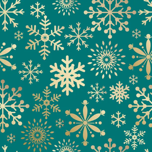 Vector illustration of Seamless pattern gold Christmas tree on turquoise background color, vector illustration