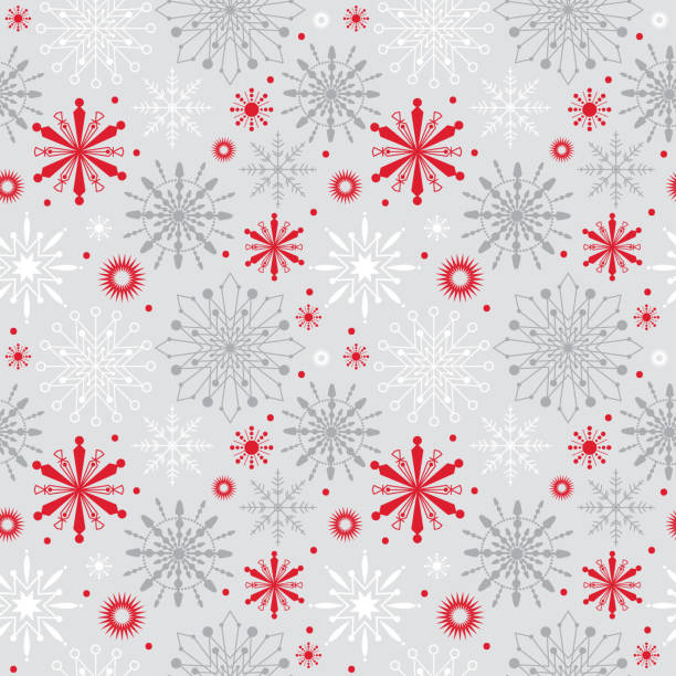 ilustrações de stock, clip art, desenhos animados e ícones de seamless pattern snowflakes with red and silver color, vector illustration - christmas paper