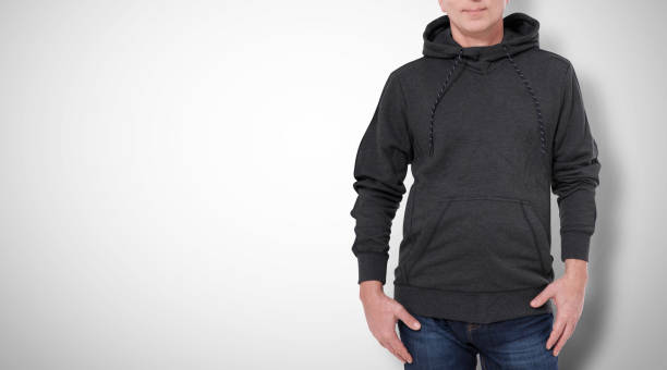 istock Man in black sweatshirt, black hoodies. white background 1180394526